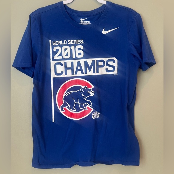 Chicago Cubs 2016 World Series blue short sleeve Tshirt Nike men’s Medium - Picture 1 of 6